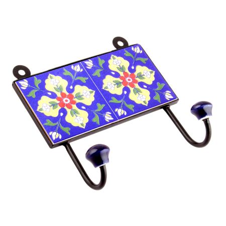 Navy Blue And Red Tiny Flower Ceramic Tiles Hooks 